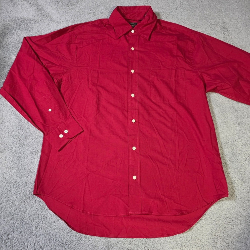 Henry Cotton's Mens M Button Down Shirt Red Long Sleeve Cotton Chest Pocket